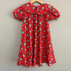 Vintage Mousefeathers Made in USA girls cotton floral dress size 4 ruffles